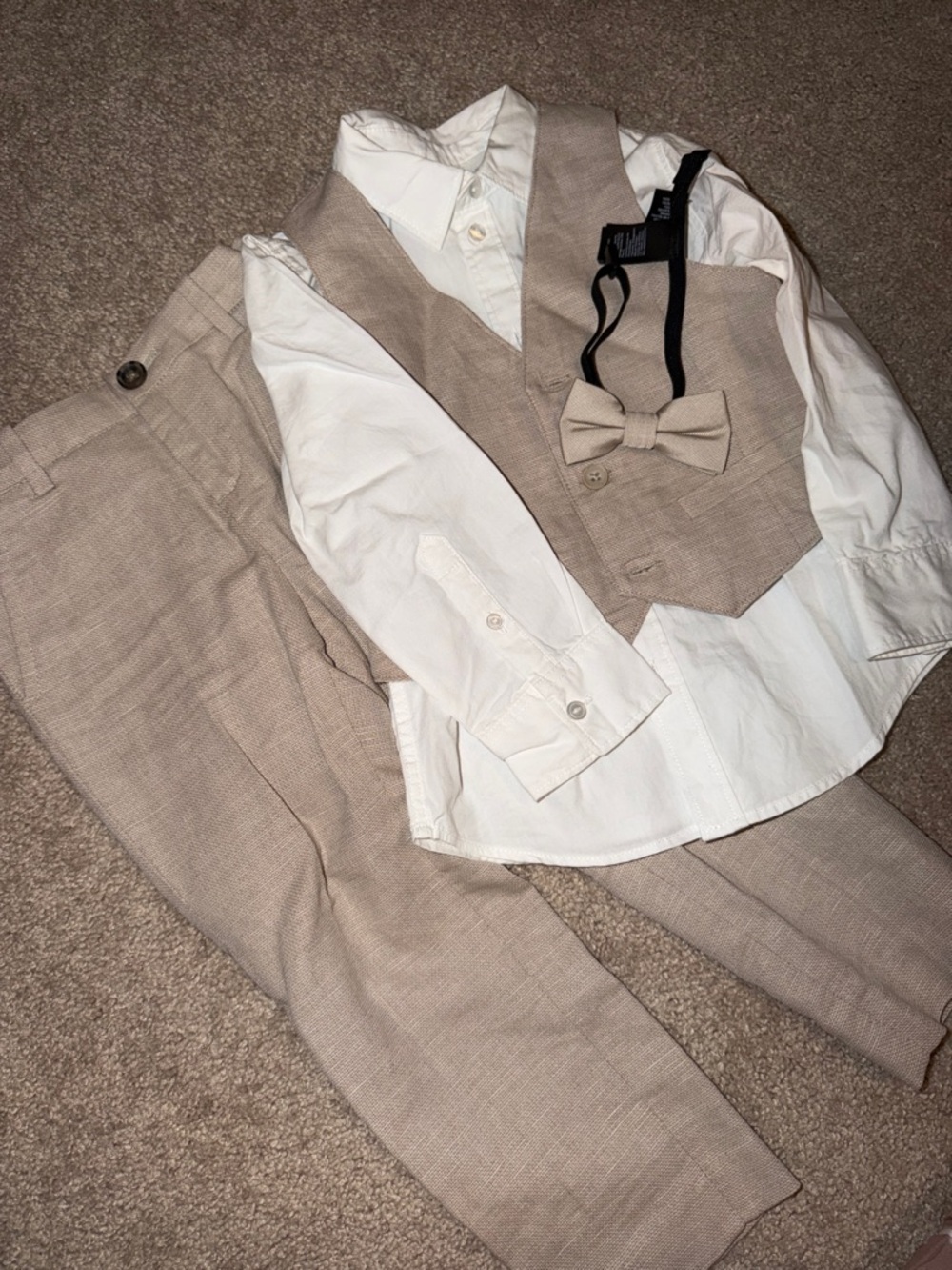 H&M Beige/Tan Boys Dress Vest, Pants & Bow Tie Set